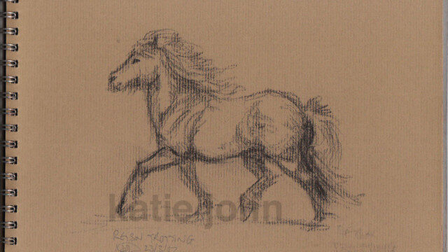Reisn trotting, charcoal pencil, 2002 reisn trotting sketch